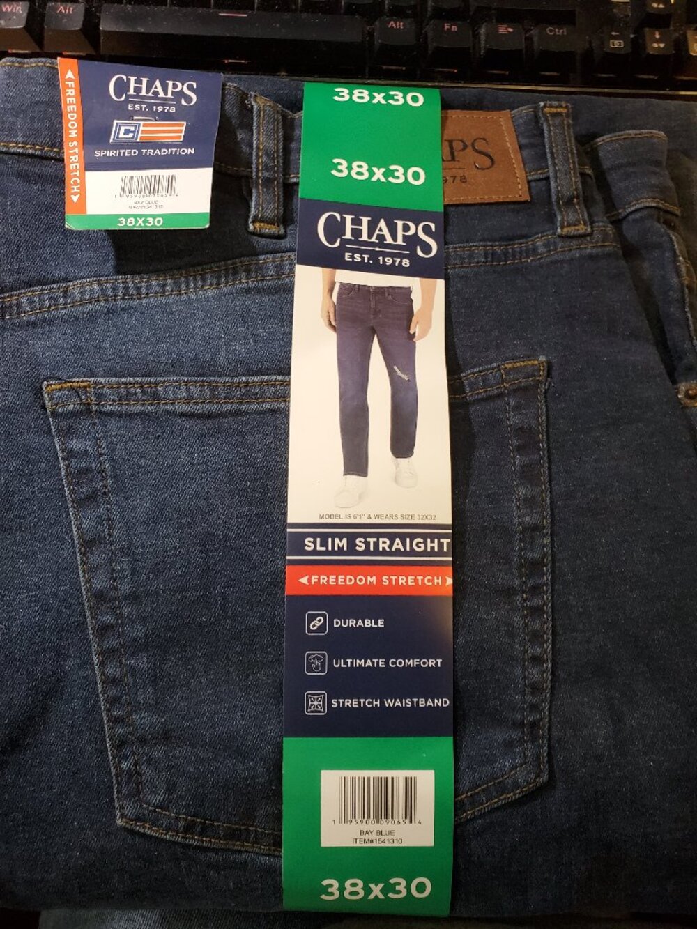 Chaps Men's Freedom Stretch Slim Straight Blue Jeans 38X30